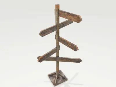 Wooden PBR Old Signpost Low-poly 3D model