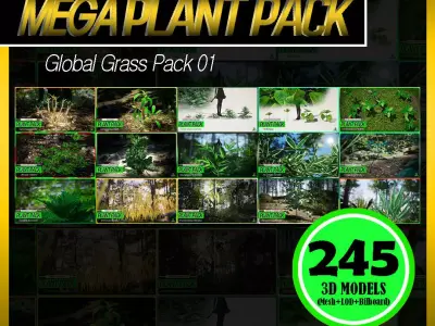 MEGA PLANT PACK - 15 Global Grass Pack 01 Low-poly 3D model