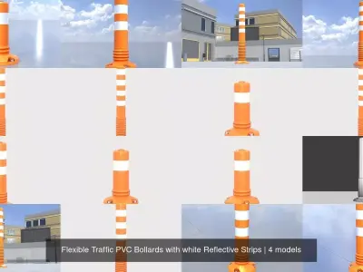 Flexible Traffic PVC Bollards with white Reflective Strips 3D Model Pack