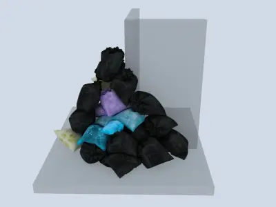 Big Garbage bags pile in street corner 3D model