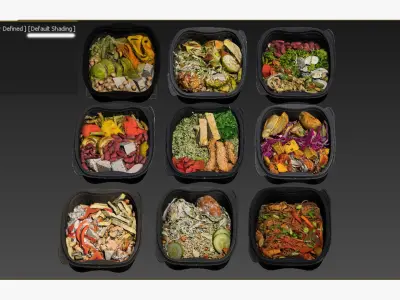 lunch box poke bowl 9 items collection food dinner  3D model