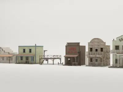 Western wooden buildings in row 3D model