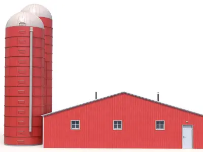 4 PBR Red Farm Buildings Collection 3D Model Pack