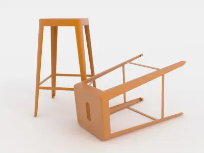 Orange metal bar stool 3D model