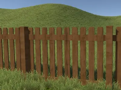 fence wooden in middle of grassy field Low-poly 3D model