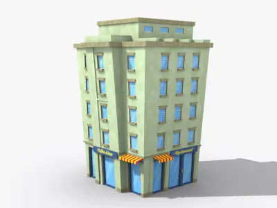 Cartoon Building x4 Low-poly 3D model