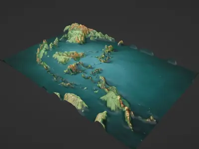 Southeast Asia Map Topography Low-poly 3D model