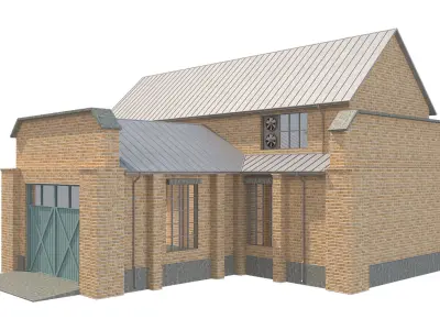 Warehouse 2 brick house with two garages Low-poly 3D model