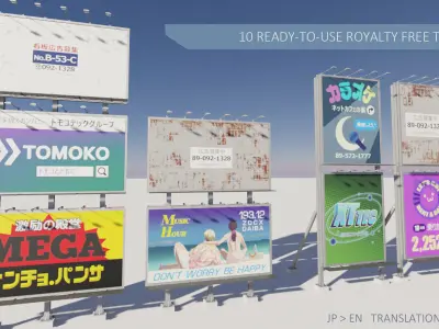  Low-Poly Japanese Billboards with 10 Ready-to-use Ads Low-poly 3D model