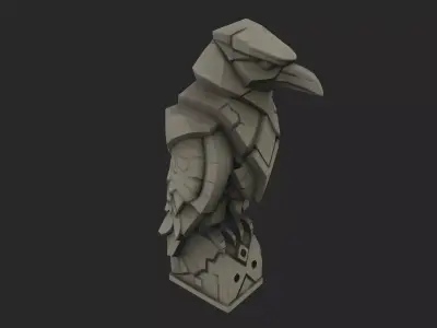 Stylized Stone Raven Statue  Low-poly 3D model