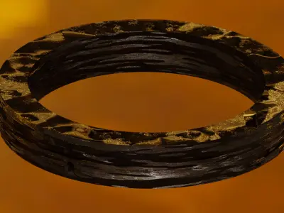 Ring in damaged metal material and wooden cup  Free low-poly 3D model