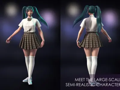 Streetwear Girl 1-10 - School Wear Girls Pack Game-Ready Low-poly 3D model