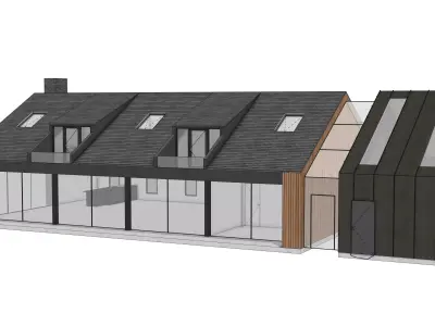 Modern Barndominium House 3D Model Wooden Residential Building 3D model