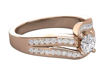 Round Diamond Engagement Ring CAD Design Double Pave Band 3D print model