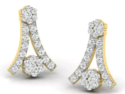 Gold Diamond Women Earring 3D print Model 3D print model 44