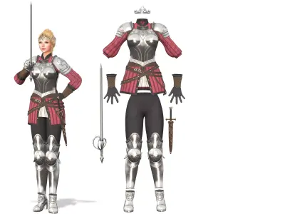 Full Female Knights Armour Suit Low-poly 3D model