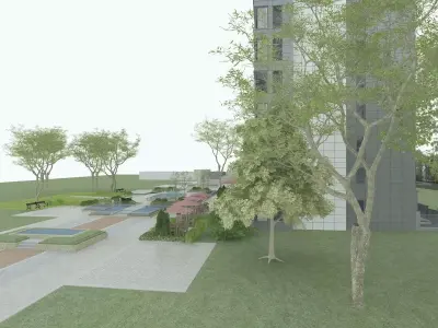 Apartment Building with Frontyard and Patio 3D model