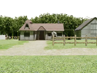 Old Wooden House - Farm Low-poly 3D model