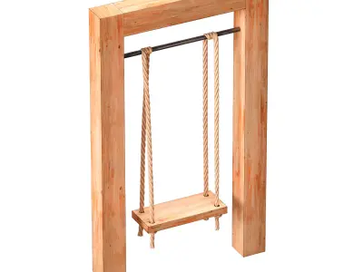 Outdoor wooden rope swing on ropes 3D model