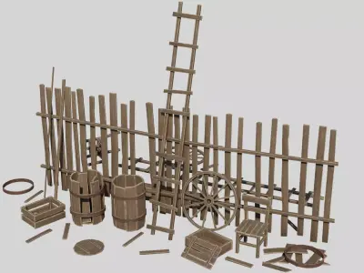 Modular Wooden Props Low-poly 3D model