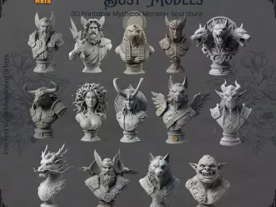 14 Mythological  Fantasy Bust Models 3D Model Pack