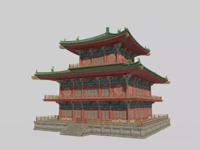 Asian Ancient Architectural Palace Library 3D model
