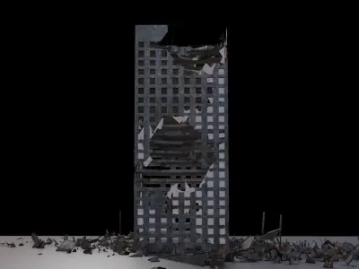 Destroyed building Low-poly 3D model 13