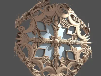 Celtic mirror cross sculpture collection Low-poly 3D model