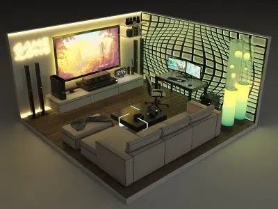 Modern 3d game room 3D model Low-poly 3D model