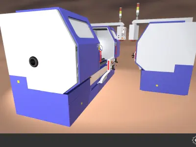 CNC Lathe Set Low-poly 3D model