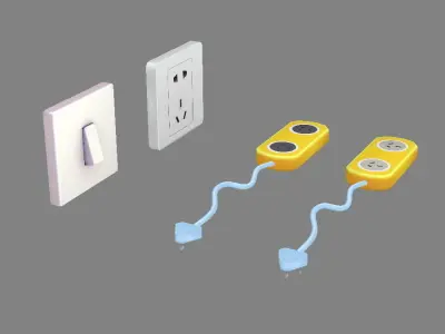 Cartoon Switch and Sockets Low-poly 3D model