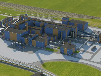 Factory site of nuclear power plant Low-poly 3D model