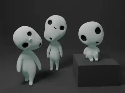 Kodama 3 figurine with eyes 3D print model