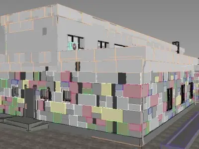 Kindergarten 3D model building in middle of field Low-poly 3D model