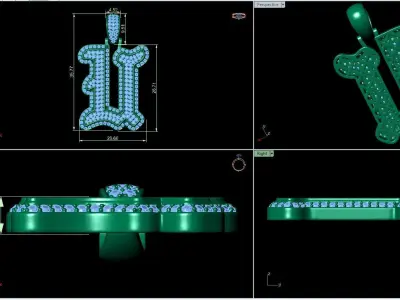 Tattoo fonts U alphabet pendent 3D print model
