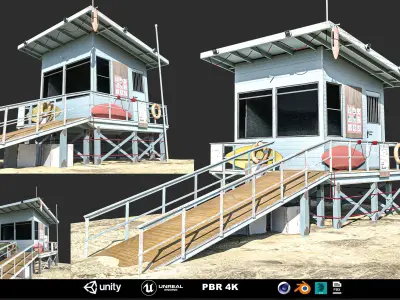 Beach Lifeguard Cabin Low-poly 3D model