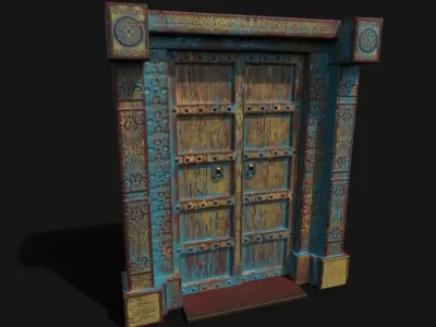 Old wooden door Low-poly 3D model