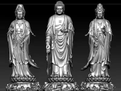 Western Three Saint Buddhas 3D print model