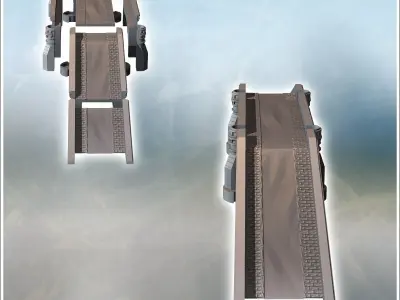 Modern bridge with brick cladding double pillars and access slop 3D print model