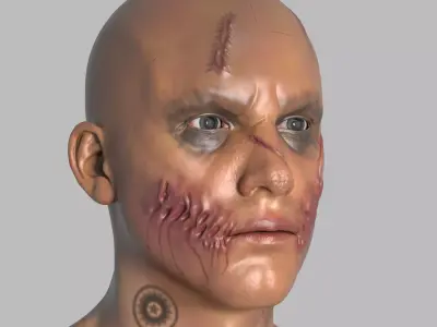 Maniac bald man with eyes Low-poly 3D model