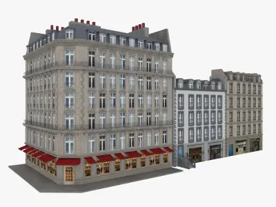 Parisian Buildings Low-poly 3D model