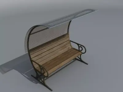 Bench wooden with canopy 3D model