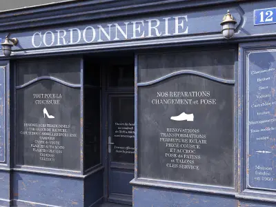 Parisian vintage storefront 3 Low-poly 3D model