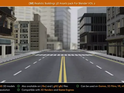 50 Realistic Buildings 3D Assets Pack For Blender Vol 2 Low-poly 3D model