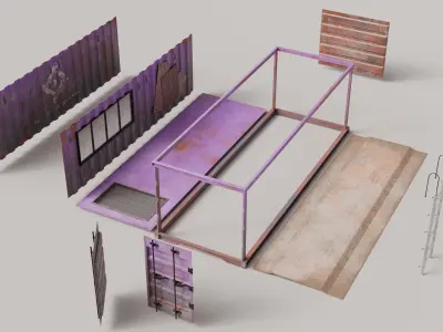 Shipping Container House Props Low-poly 3D model