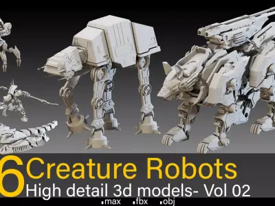 6 Creature Robots- High detail 3d models Low-poly 3D model
