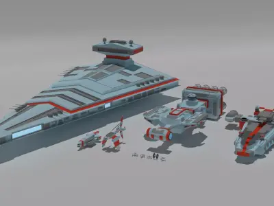 Low-poly spaceships game-ready collection Low-poly 3D model