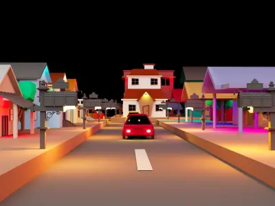 Low Poly Night Cityscape Environment 3D model