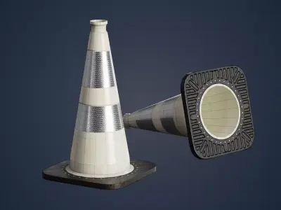White traffic cone with reflector PBR Game-Ready Low-poly 3D model