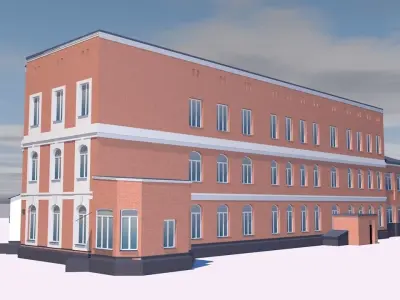 Museum brick building on cloudy day Low-poly 3D model purchase